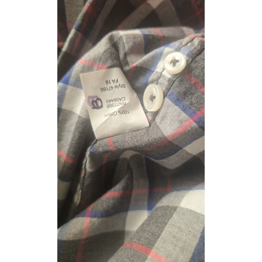 J.Crew Heathered Cotton Men’s Small Plaid Button-Down Shirt Gray Blue Red